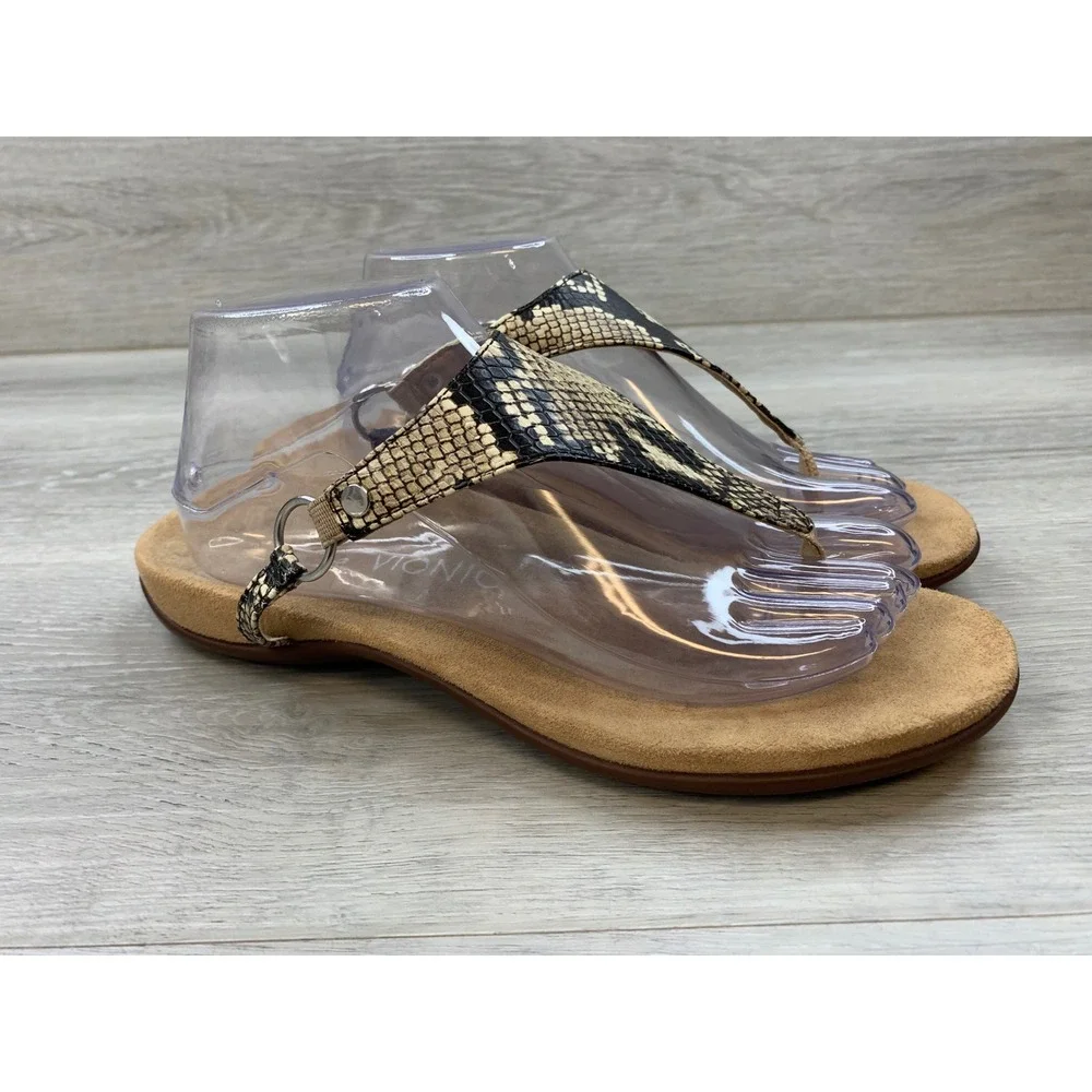 Vionic Kirra Women's Snake Print Leather Sandals Brown 9 Comfort Casual Shoes